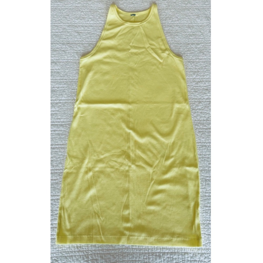 Yellow Ribbed Knit‎ High Neck Halter Mini Dress Sleeveless Racerback Yellow XL